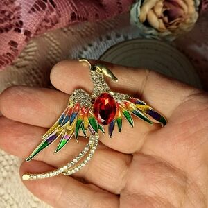Vibrant Enamel Goldtone Phoenix Bird Statement Brooch